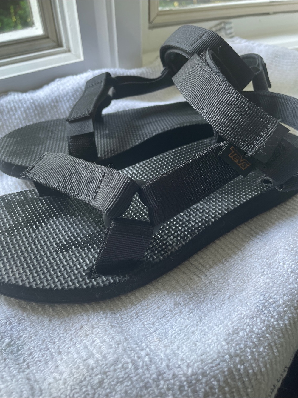 Teva Black Outdoor Strappy Sandals with Textured Footbed - Picture 1 of 4